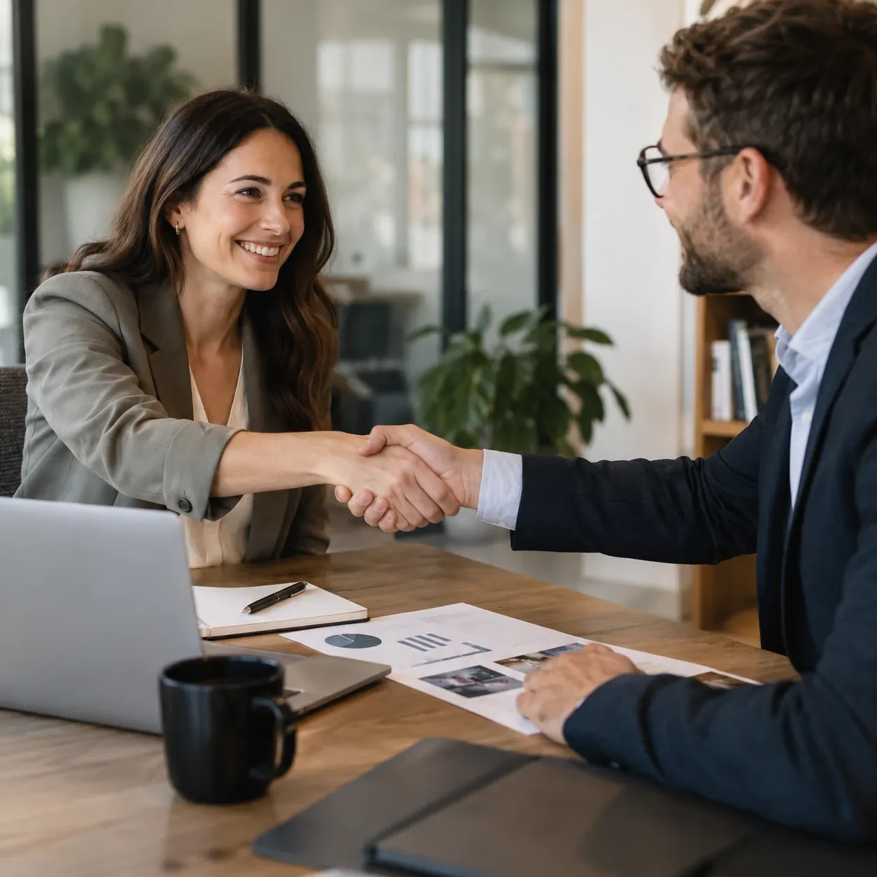 professional handshake in modern office