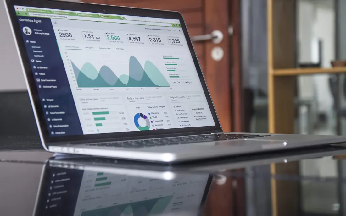 An analytics dashboard on a laptop